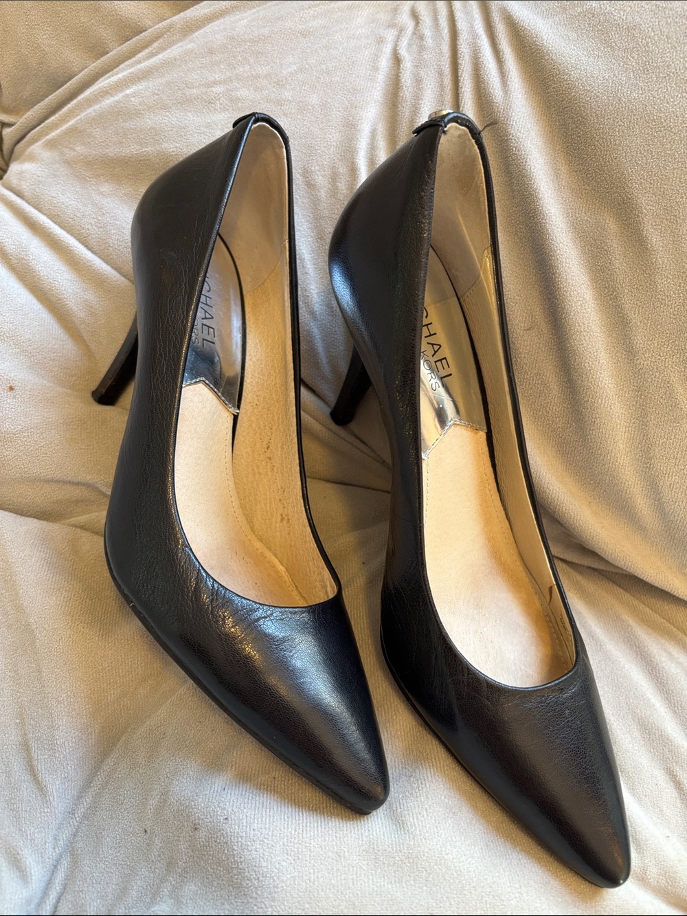 Michael Kors Black Pointed-Toe Leather Heels
